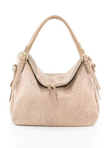 Lucca Baldi Leder-Schultertasche "Cortona" in Beige - (B)40 x (H)36 x (T)16 cm