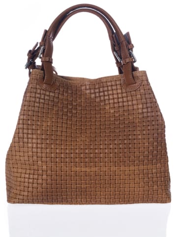 Lucca Baldi Leder-Henkeltasche "Fosdinovo" in Hellbraun - (B)37 x (H)45 x (T)15 cm
