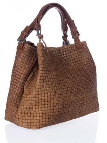 Lucca Baldi Leder-Shopper "Fosdinovo" in Hellbraun - (B)37 x (H)45 x (T)15 cm