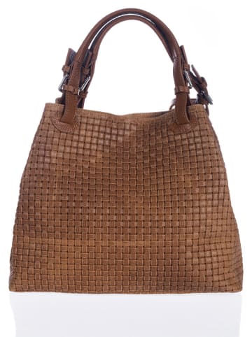 Lucca Baldi Leder-Shopper "Fosdinovo" in Hellbraun - (B)37 x (H)45 x (T)15 cm
