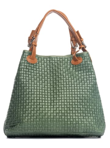 Lucca Baldi Leder-Henkeltasche "Fosdinovo" in Grün - (B)37 x (H)45 x (T)15 cm