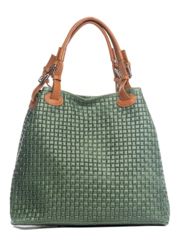 Lucca Baldi Leder-Shopper "Fosdinovo" in Grün - (B)37 x (H)45 x (T)15 cm