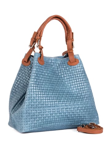 Lucca Baldi Leren shopper "Fosdinovo" lichtblauw - (B)37 x (H)45 x (D)15 cm