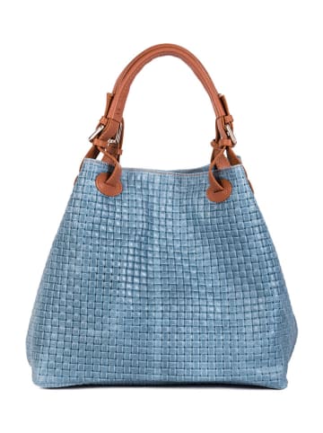Lucca Baldi Leder-Shopper "Fosdinovo" in Hellblau - (B)37 x (H)45 x (T)15 cm