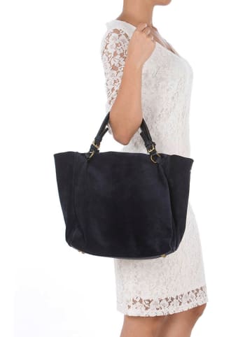 Lucca Baldi Leder-Shopper "Gimignano" in Dunkelblau - (B)45 x (H)50 x (T)20 cm