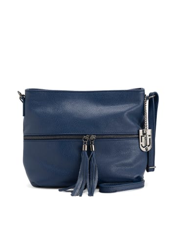 Lucca Baldi Leren schoudertas "Montepulciano" donkerblauw - (B)36 x (H)23 x (D)10 cm