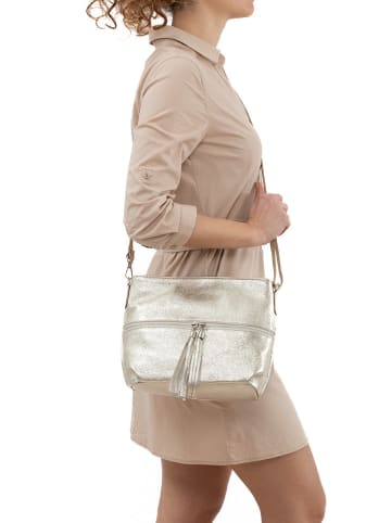 Lucca Baldi Leder-Umhängetasche "Montepulciano" in Gold - (B)36 x (H)23 x (T)10 cm