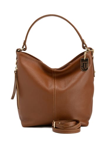 Lucca Baldi Leder-Schultertasche "Carrara" in Hellbraun - (B)36 x (H)28 x (T)12 cm
