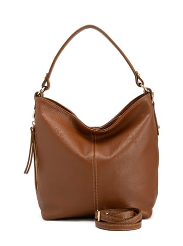 Lucca Baldi Leder-Schultertasche "Carrara" in Hellbraun - (B)36 x (H)28 x (T)12 cm