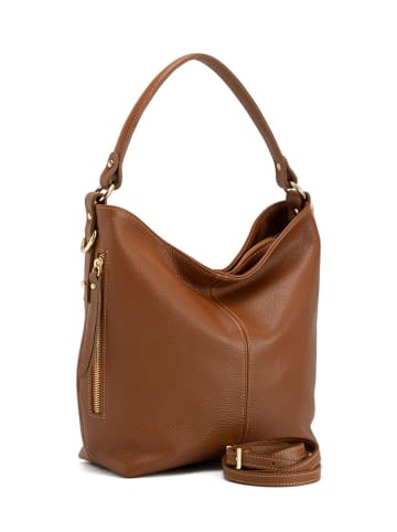 Lucca Baldi Leder-Schultertasche "Carrara" in Hellbraun - (B)36 x (H)28 x (T)12 cm