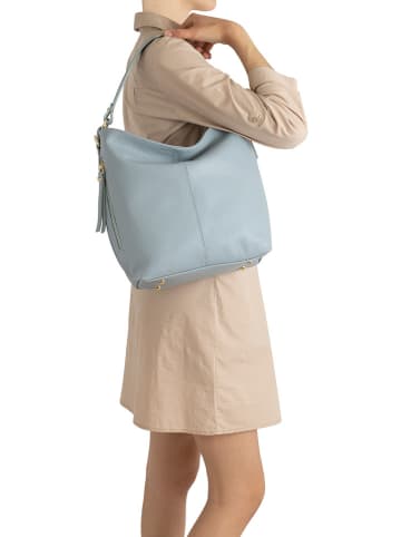 Lucca Baldi Leder-Schultertasche "Carrara" in Hellblau - (B)36 x (H)28 x (T)12 cm