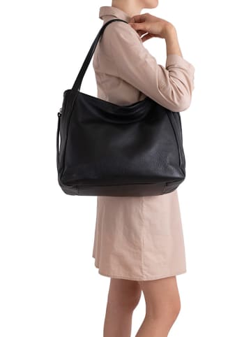 Lucca Baldi Leder-Schultertasche "Fiesole" in Schwarz - (B)34 x (H)29 x (T)15 cm