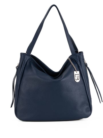 Lucca Baldi Leren schoudertas "Fiesole" donkerblauw - (B)34 x (H)29 x (D)15 cm