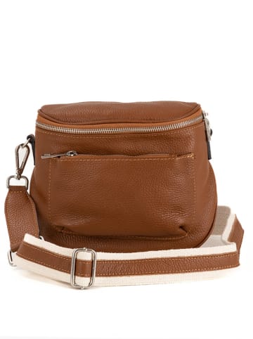 Lucca Baldi Leder-Umhängetasche "Favara" in Hellbraun - (B)24 x (H)19 x (T)7 cm