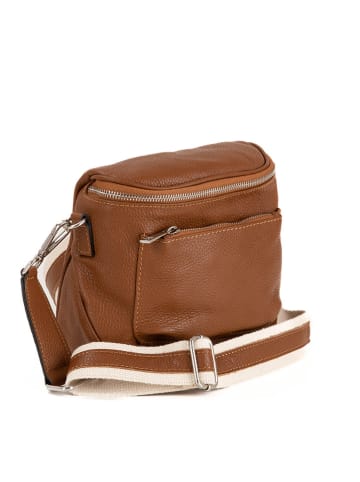 Lucca Baldi Leder-Umhängetasche "Favara" in Hellbraun - (B)24 x (H)19 x (T)7 cm