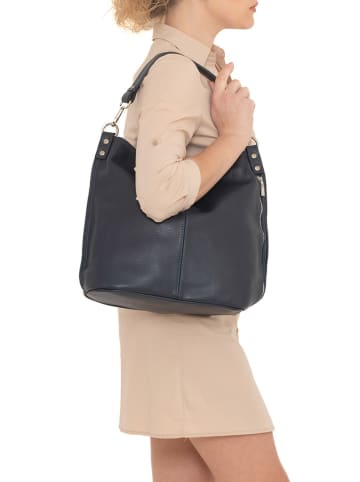 Lucca Baldi Leder-Schultertasche "Bolzano" in Dunkelblau - (B)40 x (H)45 x (T)15 cm