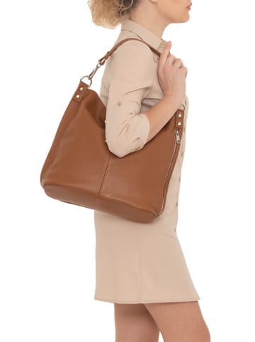 Lucca Baldi Leder-Schultertasche "Bolzano" in Hellbraun - (B)40 x (H)45 x (T)15 cm