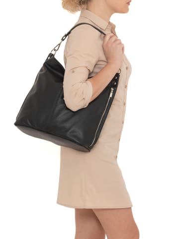 Lucca Baldi Leren schoudertas "Bolzano" zwart - (B)40 x (H)45 x (D)15 cm