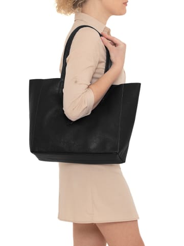 Lucca Baldi Leder-Schultertasche "Spoleto" in Schwarz - (B)34 x (H)28 x (T)14 cm