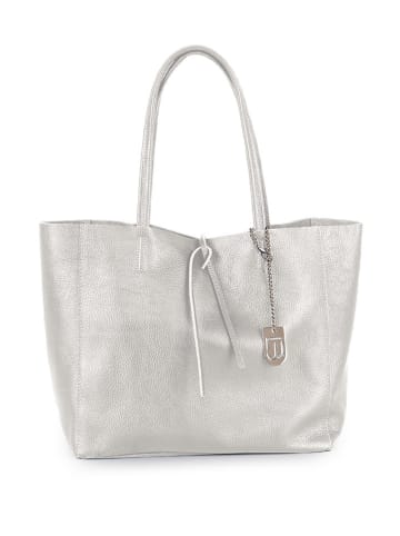 Lucca Baldi Leder-Schultertasche "Spoleto" in Silber - (B)34 x (H)28 x (T)14 cm