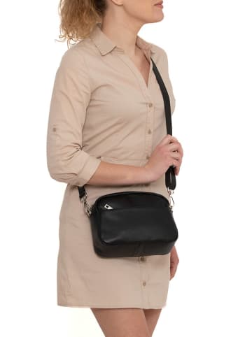 Lucca Baldi Leren schoudertas "Cascina" zwart - (B)22 x (H)18 x (D)9 cm