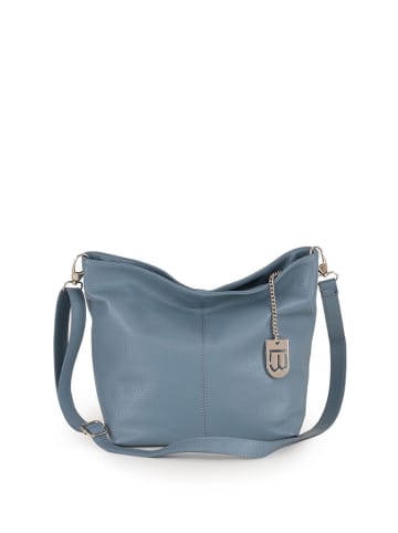 Lucca Baldi Leder-Schultertasche "Trapani" in Hellblau - (B)33 x (H)25 x (T)14 cm