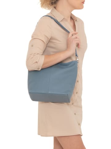 Lucca Baldi Leder-Schultertasche "Trapani" in Hellblau - (B)33 x (H)25 x (T)14 cm