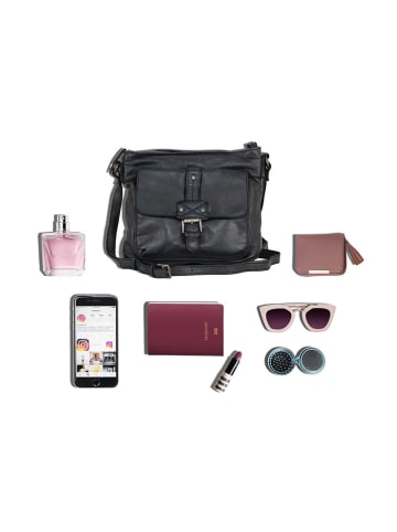 Just B Different Leder-Umhängetasche "Foggia" in Schwarz - (B)24 x (H)21 x (T)7 cm