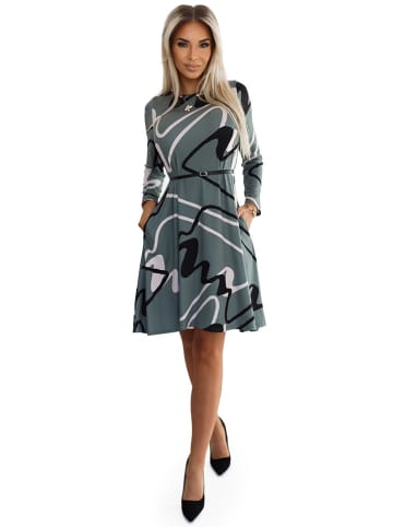 numoco Kleid in Grau/ Weiß/ Schwarz