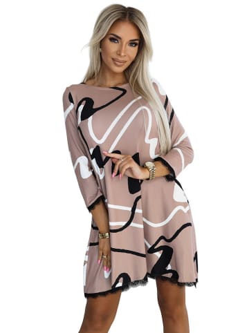 numoco Kleid in Hellbraun/ Weiß/ Schwarz