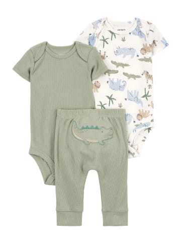 carter's 3tlg. Outfit in Khaki/ Weiß
