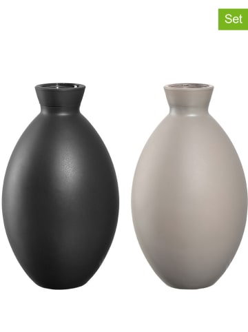 LEONARDO 2er-Set: Vasen "Casolare" in Schwarz/ Beige - (H)12 x Ø 7 cm