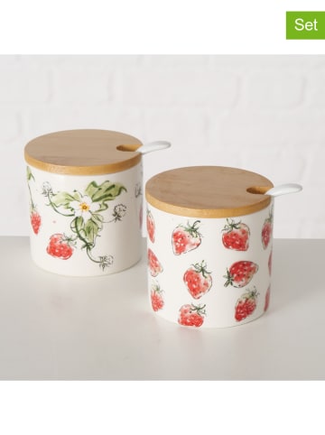 Boltze 2er-Set: Marmeladendosen "Strawberry" in Rot/ Grün - (H)8 x Ø 7,5 cm
