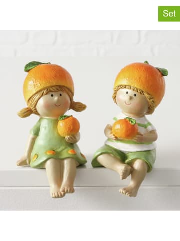 Boltze Figurki dekoracyjne (2 szt.) w kolorze pomarańczowo-zielonym - wys. 14,3 cm