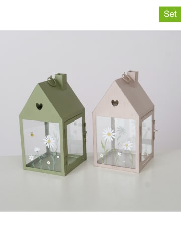 Boltze 2-delige set: lantaarns "Honey" beige/groen - (B)14 x (H)17 cm