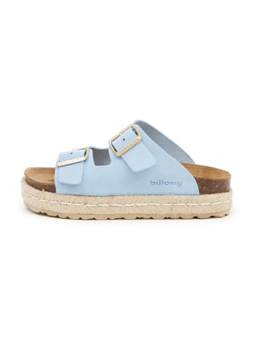 billowy Leder-Pantoletten in Hellblau
