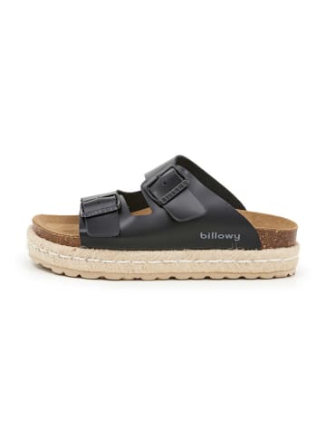 billowy Leder-Pantoletten in Schwarz
