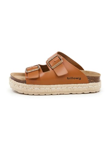 billowy Leder-Pantoletten in Hellbraun
