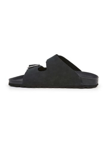 billowy Leder-Pantoletten in Schwarz