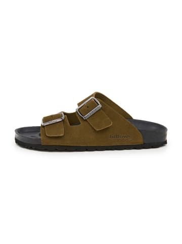 billowy Leder-Pantoletten in Khaki