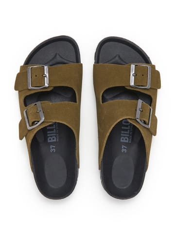 billowy Leder-Pantoletten in Khaki