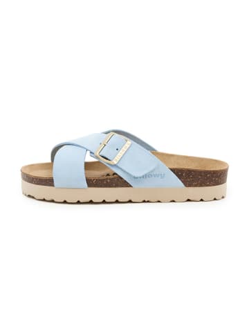 billowy Leder-Pantoletten in Hellblau