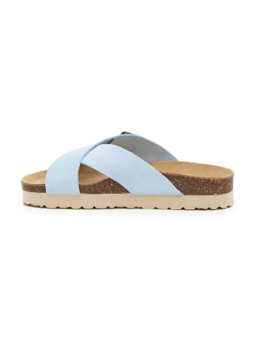 billowy Leren slippers lichtblauw
