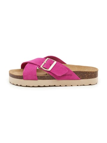 billowy Leder-Pantoletten in Pink