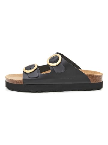 billowy Leder-Pantoletten in Schwarz