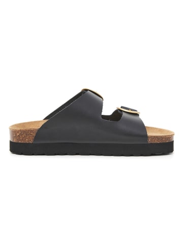 billowy Leder-Pantoletten in Schwarz