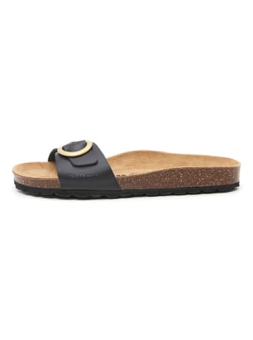 billowy Leder-Pantoletten in Schwarz