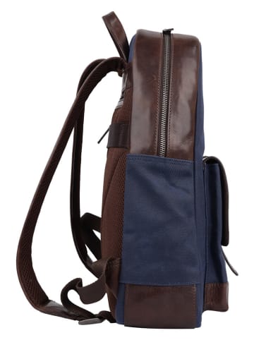 SPARWELL Leren rugzak "Stable Sawyer" donkerblauw/bruin - (B)31 x (H)41 x (D)15 cm