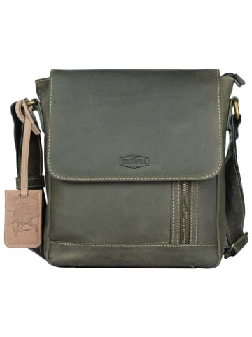 SPARWELL Leder-Umhängetasche "Tenacious Trevor" in Khaki - (B)22 x (H)24 x (T)7 cm