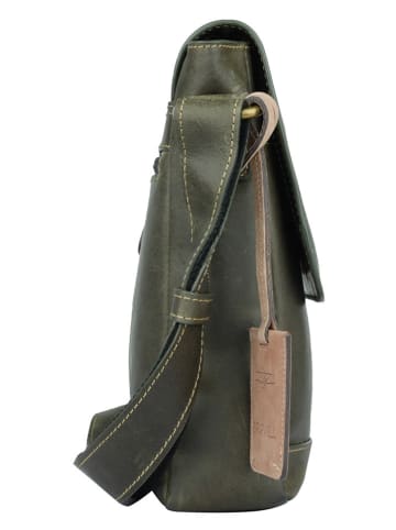 SPARWELL Leder-Umhängetasche "Tenacious Trevor" in Khaki - (B)22 x (H)24 x (T)7 cm